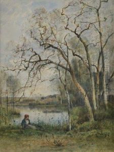 Jeune Femme Assise Au Bord D'une Riviere