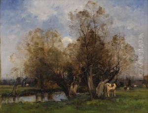 Cattle Grazing By A Pond