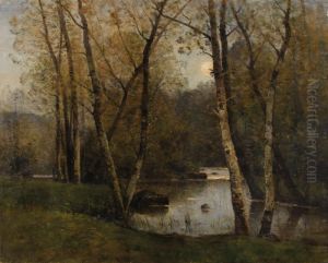 River Landscape With Birch Trees by Louis-Aime Japy