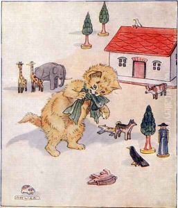Glad Christmas Day is very near..., illustration from 'Cuddly Kitty and Busy Bunny', by Clara G. Dennis, published by Thomas Nelson and Sons, Ltd., 1926 by Alan Wright