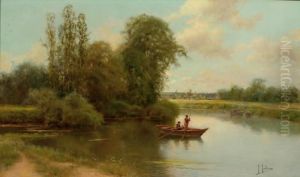 A Fishing Boat On The Water Near The Edge Of A Town by Jose Maria Jardines