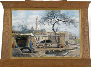 Landliche Szenerie Mit Einer Moschee Bei Kairo by Edouard Jeanmaire