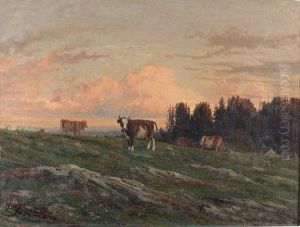 "un Soleil Couchant A La Montagne". by Edouard Jeanmaire