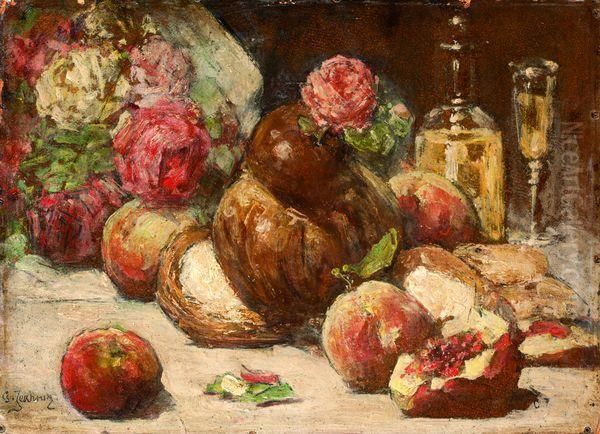 Nature Morte Aux Fleurs Et A La Brioche - view 1