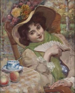 Elegante A L'eventail by Pierre Georges Jeanniot