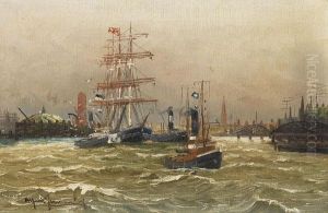 Segelschiffe Und Schlepper Im Hamburger Hafen