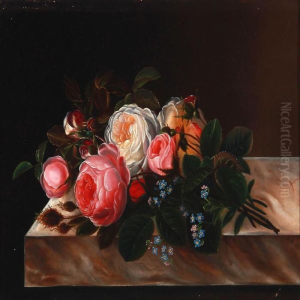 Still Life With Roses And Forget-me-not On A Sill - view 1