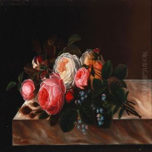 Still Life With Roses And Forget-me-not On A Sill