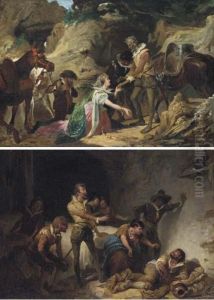 Dorotea Pretends To Be The 
Princess Micomicona; And Sancho Panzadrinks The True Balsam Of Fierbras:
 Two Scenes From Donquixote by Jose Jimenez y Aranda