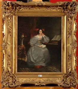 Portrait D""une Jeune Fille Au Piano by Tony Johannot