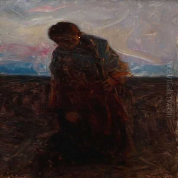 A Women With A Small Black Dog - view 1
