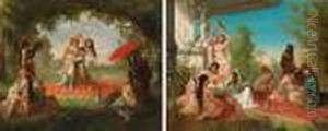 Danseuses Et Musiciennes Detente Au Harem by Antoine Edmond Joinville