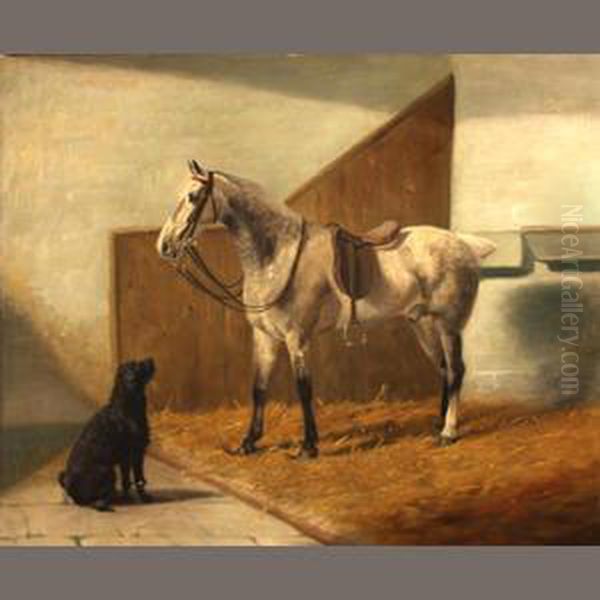 A Hunter And Dog In A Stable - view 1