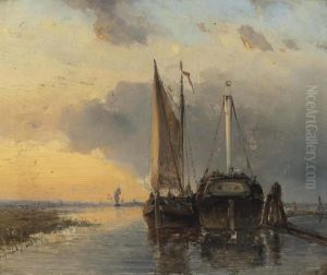 Harbour On A Dutch River by Johan Barthold Jongkind