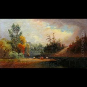 Cattle By River At Sunset by William Lee Judson