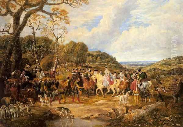 Queen Elizabeth and her Royal Entourage Riding to the Hunt - view 1