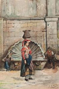 Campesina Romana En Una Fuente by Jose Juliana Albert