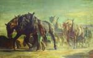 Viererzug Mit Zwei Fuhrknechten In Erwitte / Westfalen by Julius Paul Junghanns