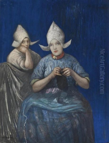Two Dutch Girls Knitting - view 1