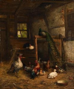 Stallszene Mit Pfau, Truthahn, Huhnern Und Enten