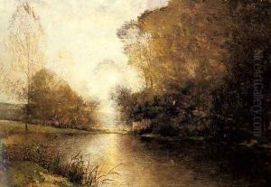 A Moonlit River Landscape with a Figure by Alfred Wahlberg