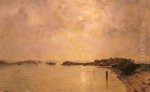 Coastal Village By Moonlight by Alfred Wahlberg