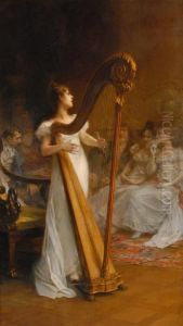 Young Woman Playing Harp