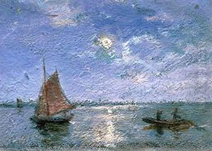 Fishing Boats by Moonlight by Alfred Wahlberg