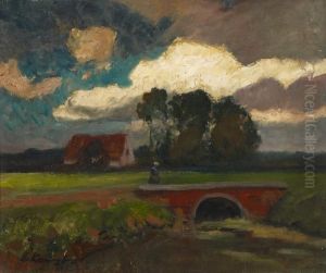Rural Homestead With A Woman On A Bridge by Eugen Kampf