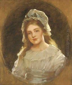 Portrait of a girl, possibly the artist's daughter Dorothy, half-length, wearing a white dress and bonnet, and a blue sash