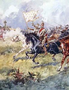 A thousand knights are pressing close behind, illustration from Ballads of Famous Fights, c.1900 by Archibald Webb