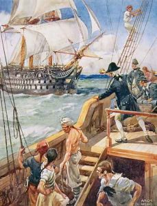 Our Captain Hailed the Frenchman Ho!, illustration from Ballads of Famous Fights, c.1900 by Archibald Webb