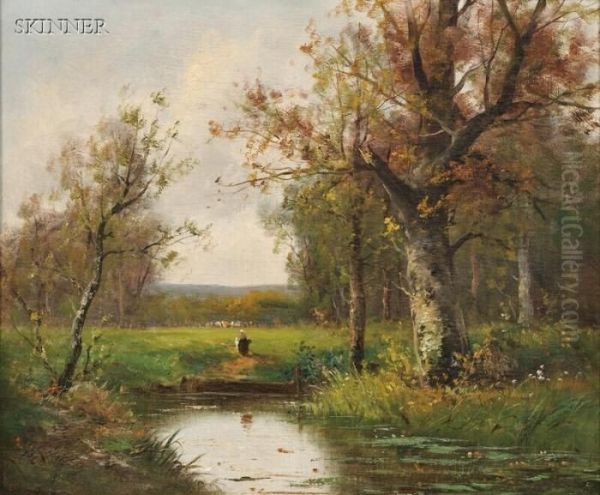 Meadow With Birches And Figures By A Pond - view 1