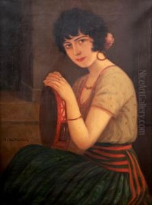 Sabina, Spanish Woman With A Tambourine by Anton Kaulbach