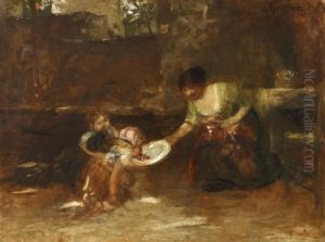 Eating Cherries. Mother With Her Children In The Kitchen by Hermann Kaulbach