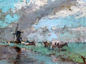 Cattle Beside A Stream by Archibald Kay
