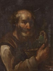 Vecchio Con Cesta Di Frutta