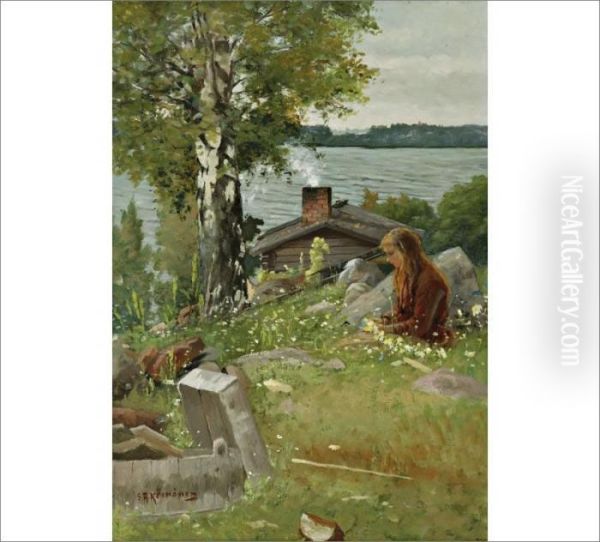 Girl Picking Flowers - view 1