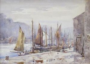 Fowey Boats; Boats In The Harbour by Frank Kelsey