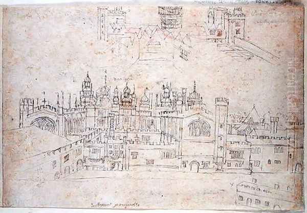 Studies of Palace of Oatlands and Hampton Court, from The Panorama of London, c.1544 - view 1