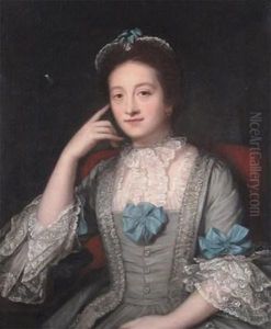 Portrait Of A Lady, Half Length Seated, Wearing Blue by Tilly Kettle