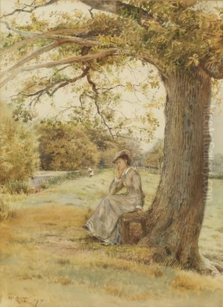 Lady Seated Beneath A Tree By The River Bank - view 1