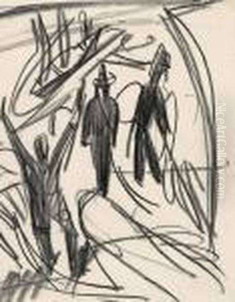Drei Manner Und Boote Am Strand - view 1