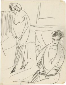Mann Und Frau Im Atelier by Ernst Ludwig Kirchner