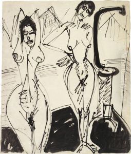 Nackte Frauen Am Ofen - Zwei Nackte Frauen Im Atelier by Ernst Ludwig Kirchner