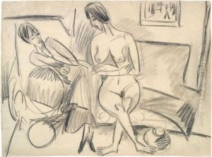 Nackte Und Bekleidete Frau by Ernst Ludwig Kirchner