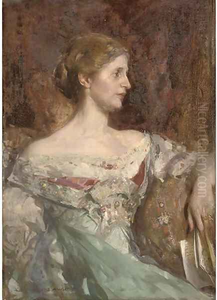 Portrait of Jane Bury, seated half-length, in a blue dress, holding a book - view 1