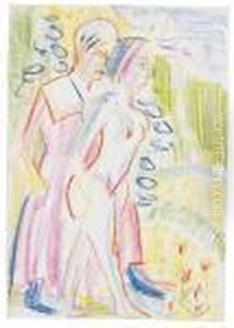 Frau Und Nacktes Madchen In Gebirgslandschaft by Ernst Ludwig Kirchner