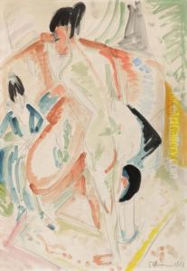 Frau Und Nackte Frau Im Atelier by Ernst Ludwig Kirchner