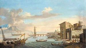 A capriccio of a Mediterranean harbour with a lighthouse by (circle of) Wittel, Gaspar van (Vanvitelli)